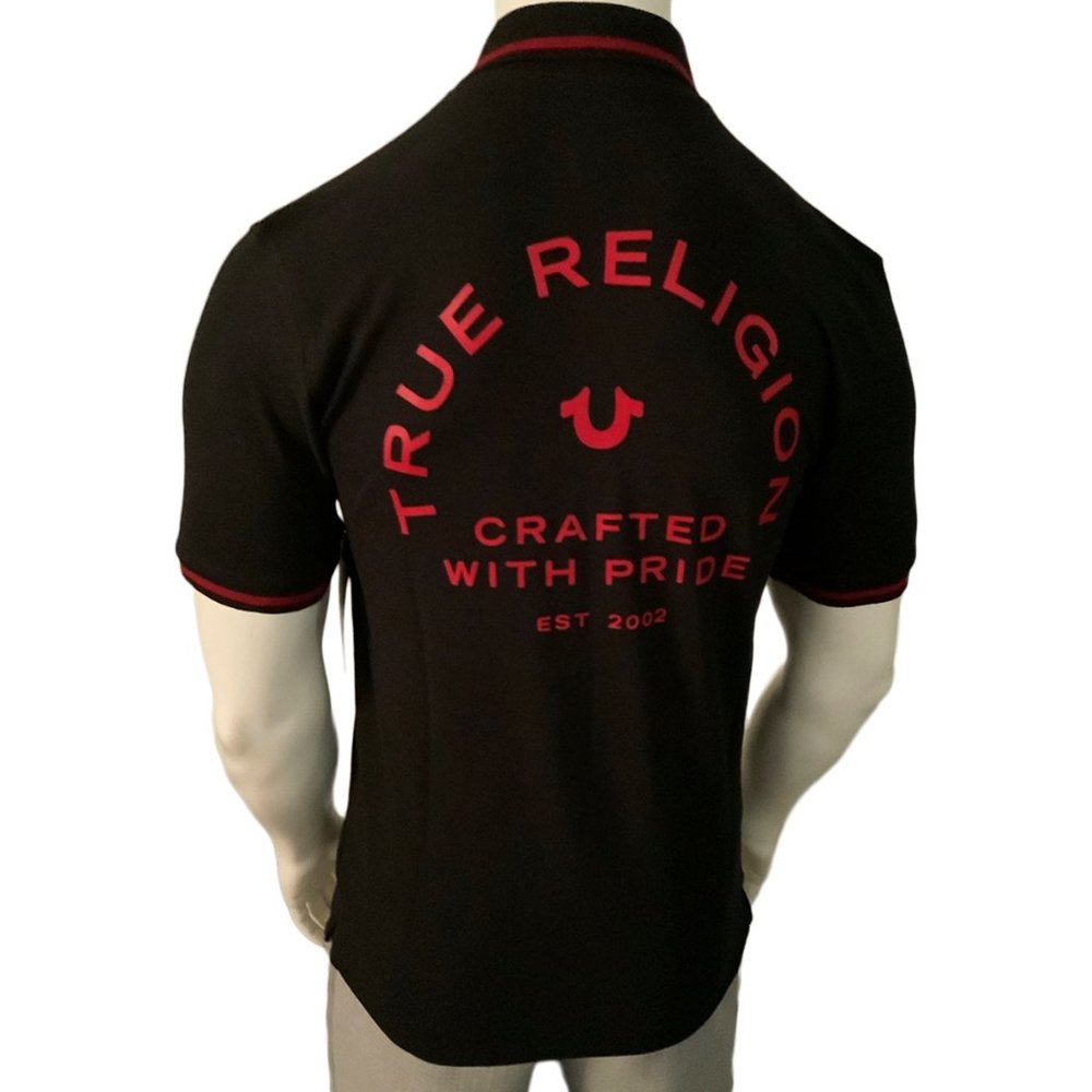 NWT TRUE RELIGION MSRP $69.99 MEN'S BLACK SHORT SLEEVE POLO SHIRT SIZE M